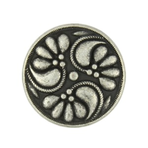 Metal Buttons - Flower Swirl Metal Shank Buttons in Antique Silver Color - 18mm - 11/16 inch - 6 pcs