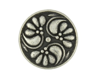 Small Metal Buttons - Flower Swirl Metal Shank Buttons in Antique Silver Color - 11mm - 7/16 inch - 6 pcs