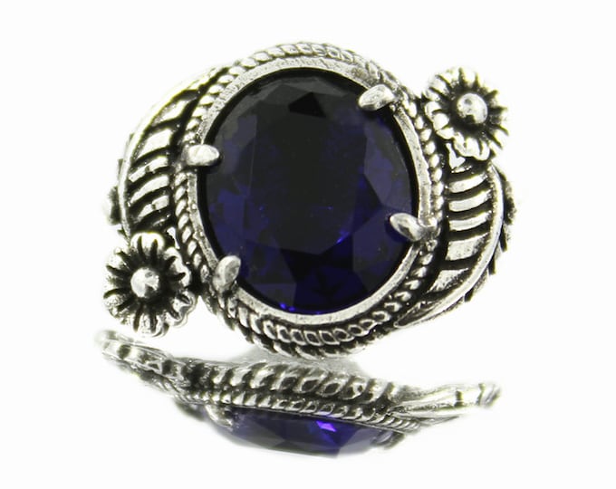 Deep Blue Crystal with Silver Plated Brass Leaf Flower Jewelry Shank Buttons - 23mm - 7/8 inch - 2 pcs