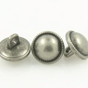 Metal Buttons - Gray Silver Domed Metal Shank Buttons - 10mm - 3/8 inch - 6 pcs