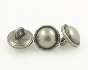 Metal Buttons - Gray Silver Domed Metal Shank Buttons - 10mm - 3/8 inch - 6 pcs