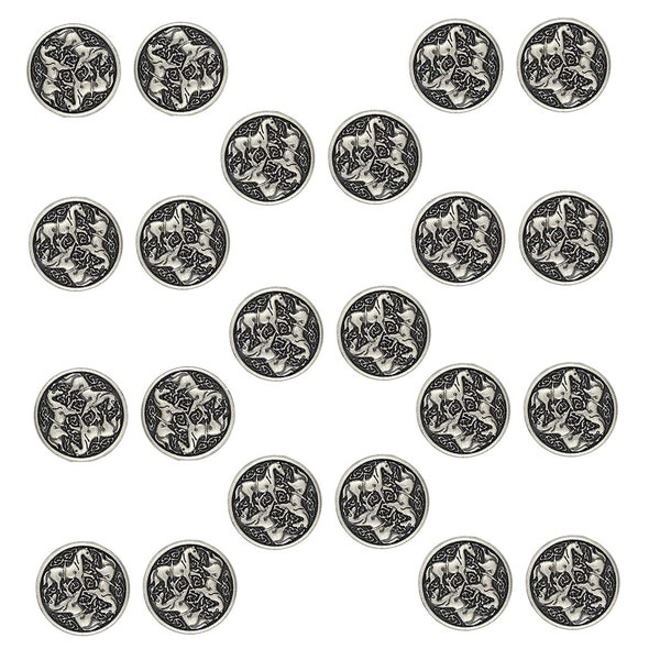 Celtic Horses Metal Shank Button. 22 Pcs of 18mm (Antique Silver)