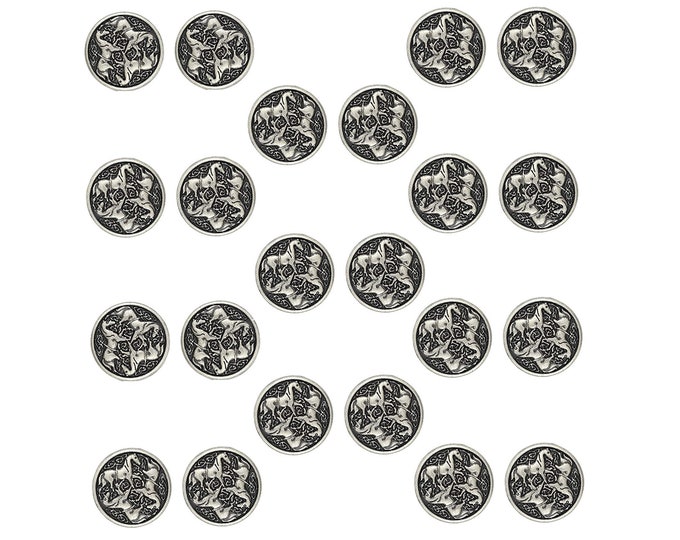 Celtic Horses Metal Shank Button. 22 Pcs of 18mm (Antique Silver)