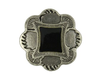 Metal Buttons - Flower Shape Gray Silver Metal Shank Buttons,With Black Enamel Center - 16mm - 5/8 inch - 6 pcs