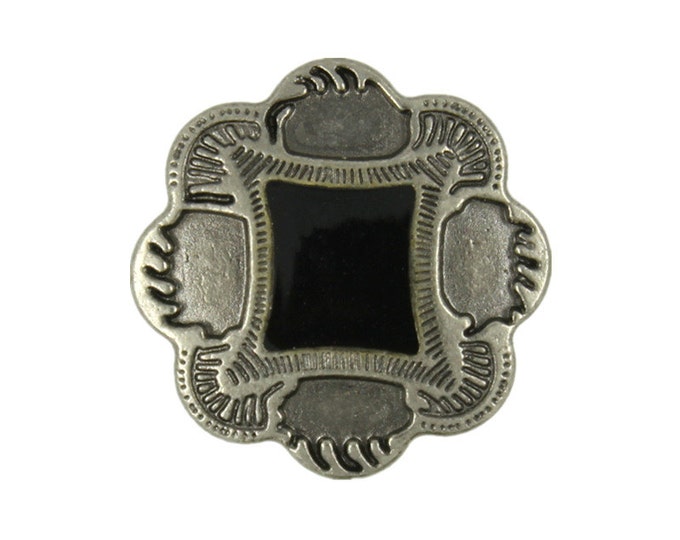 Metal Buttons - Flower Shape Gray Silver Metal Shank Buttons,With Black Enamel Center - 16mm - 5/8 inch - 6 pcs