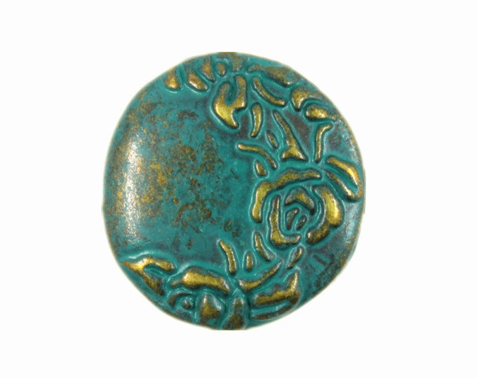 Metal Buttons - Antique Brass Crescent Flower Metal Shank Buttons in Deep Cyan Color - 19mm - 3/4 inch - 6 pcs