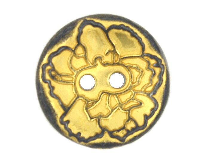Metal Buttons - Gunmetal Flower Yellow Metal Hole Buttons - 20mm - 3/4 inch - 6 pcs