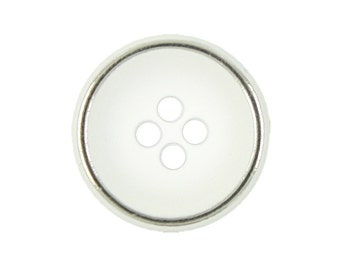 Metal Buttons - White and Silver Edge Concave Metal Hole Buttons - 16mm - 5/8 inch - 6 pcs