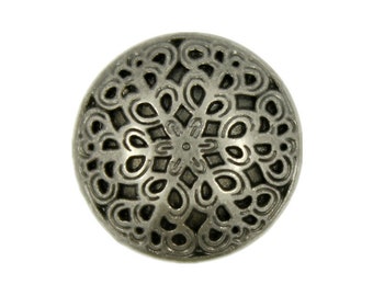Metal Buttons - Leaf Vines Gray Silver Metal Shank Buttons - 15mm - 5/8 inch - 6 pcs
