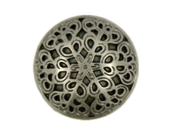 Metal Buttons - Leaf Vines Gray Silver Metal Shank Buttons - 15mm - 5/8 inch - 6 pcs