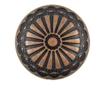Metal Buttons - Antique Copper Flower Carving Metal Shank Buttons - 20mm - 3/4 inch - 6 pcs