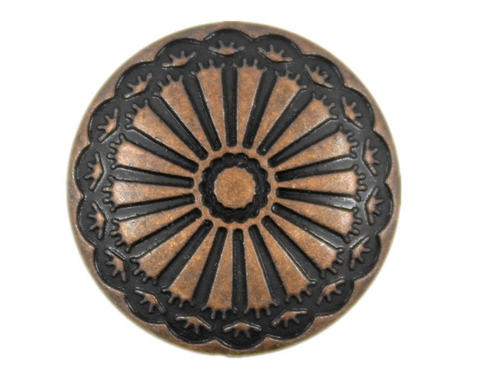 Metal Buttons - Antique Copper Flower Carving Metal Shank Buttons - 20mm - 3/4 inch - 6 pcs