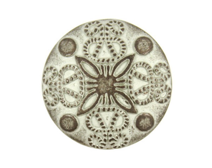 Metal Buttons - Damascene Carvings Design Copper White Patina Metal Shank Buttons - 25mm - 1 inch - 6 pcs