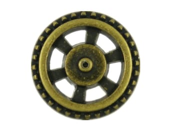 Steampunk Metal Buttons - Gear Brass Metal Shank Buttons - 14mm - 9/16 inch - 6 pcs
