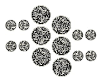Celtic Horses Metal Shank Buttons. Blazer Button Set. 6 Pcs of 25mm, 8 Pcs of 18mm (Antique Silver)