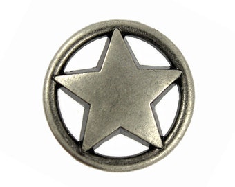Metal Buttons - Star and Ring Metal Shank Buttons in Gray Silver Color - 20mm - 3/4 inch - 6 pcs