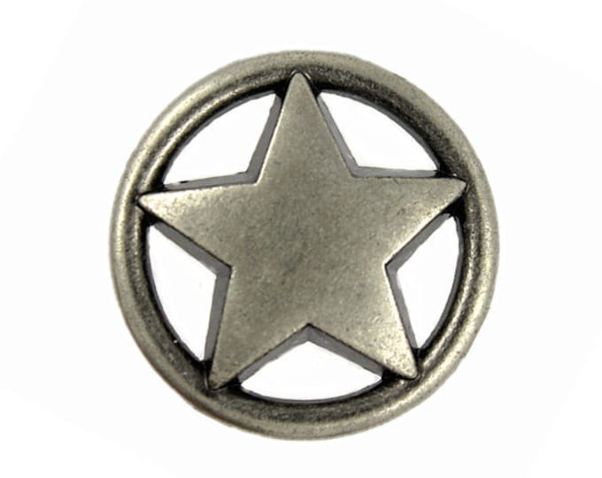 Metal Buttons - Star and Ring Metal Shank Buttons in Gray Silver Color - 20mm - 3/4 inch - 6 pcs