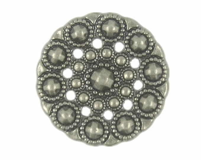 Metal Buttons - Beads Flower Gray Silver Metal Shank Buttons - 15mm - 5/8 inch - 6 pcs