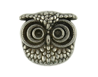 Owl Metal Buttons - Owl Antique Silver Metal Shank Buttons - 16mm - 5/8 inch - 6 pcs