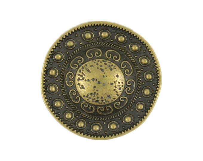 Metal Buttons - Beads around the Dome Antique Brass Metal Shank Buttons - 23mm - 7/8 inch - 6 pcs