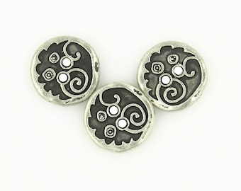 Metal Buttons - Swirl and Circles Retro Silver Metal Hole Buttons - 10mm - 3/8 inch - 6 pcs