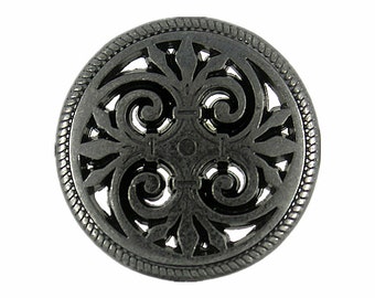 Metal Buttons - Baroque Mandala Openwork Gunmetal Metal Shank Buttons - 23mm - 7/8 inch - 6 pcs