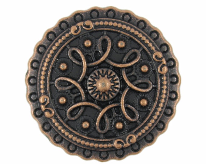 Metal Buttons - Celtic Round Shield Retro Copper Metal Shank Buttons - 25mm - 1 inch - 6 pcs