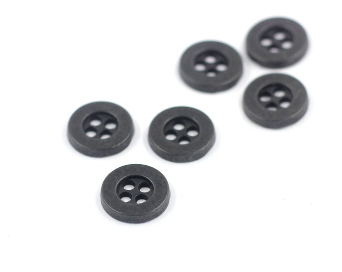 Metal Buttons -  Raised Edge Dark Gunmetal Metal Hole Buttons - 12mm - 15/32 inch - 10 pcs