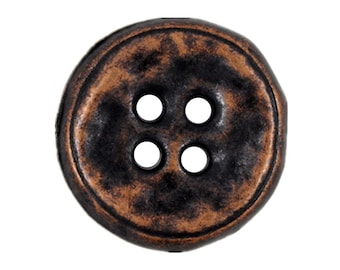 Metal Buttons - Rustic Antique Copper Metal Hole Buttons - 22mm - 7/8 inch - 6 pcs