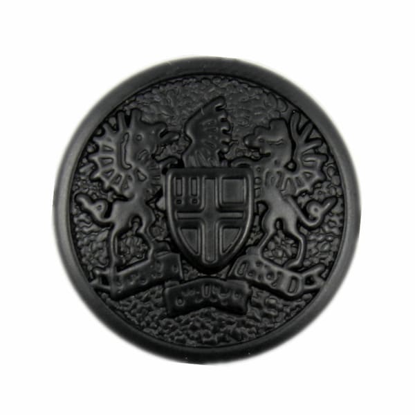 Metal Buttons - Matte Black Medallion Emblem Metal Shank Buttons - 25mm - 1 inch - 6 pcs