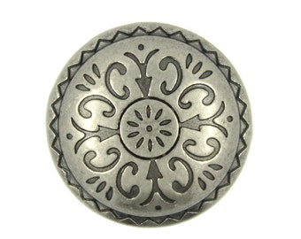 Metal Buttons - Flower Carving Gray Silver Metal Shank Buttons - 20mm - 3/4 inch - 6 pcs