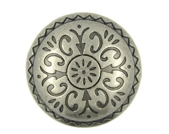 Boutons en métal - Boutons de tige en métal argenté à sculpture de fleurs - 20mm - 3/4 pouces - 6 pcs