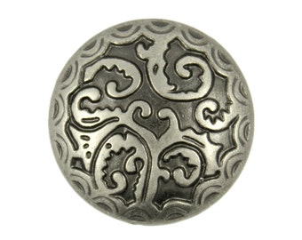 Metal Buttons - Tropical Fern Gray Silver Metal Shank Buttons - 25mm - 1 inch - 6 pc
