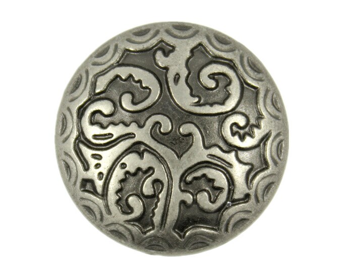 Metal Buttons - Tropical Fern Gray Silver Metal Shank Buttons - 25mm - 1 inch - 6 pc