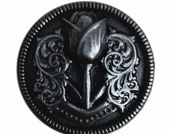 Metal Buttons - Medallion Vintage Black Metal Shank Buttons - 25mm - 1 inch - 6 pcs