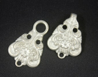 HOOK And EYE Fasteners - Baroque Swirl Cloak Clasp Silvery White Fasteners. 2 Pairs.