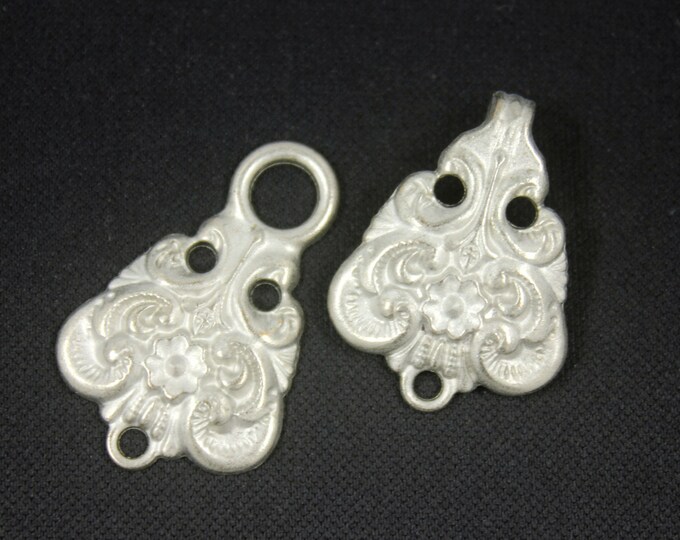 HOOK And EYE Fasteners - Baroque Swirl Cloak Clasp Silvery White Fasteners. 2 Pairs.