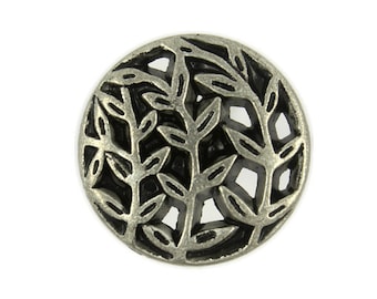 Metal Buttons - Leaf Vines Retro Silver Metal Shank Buttons - 20mm - 3/4 inch - 6 pcs