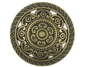 Metal Buttons - Metal Lacework Filigree Antiqued Brass Metal Shank Buttons - 23mm - 7/8 inch - 6 pcs