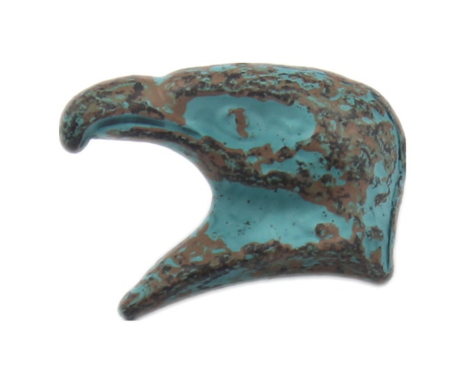Metal Buttons - Eagle Head Green Patina Metal Shank Buttons - 18mm - 11/16 inch - 6 pcs
