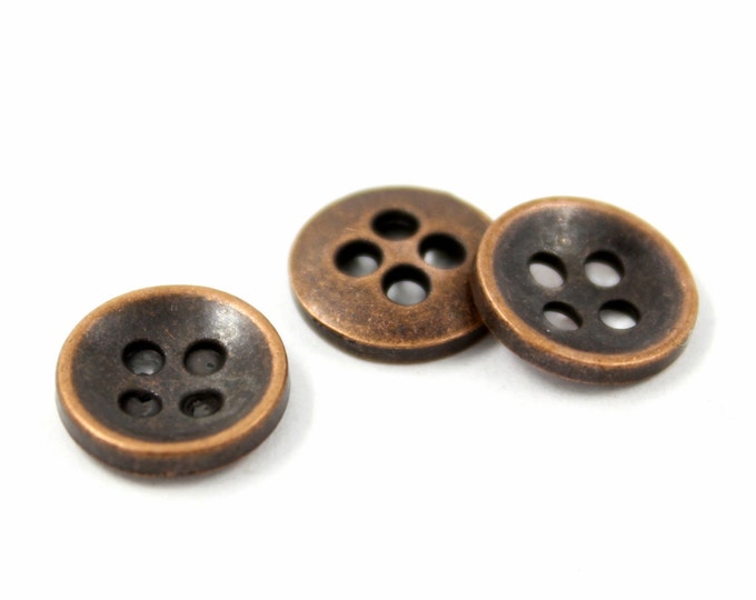 Metal Buttons - Antique Copper Hole Buttons - 11mm - 7/16 inch - 10 pcs