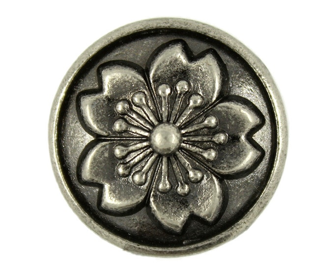 Flower Metal Buttons - Sakura Flower Nickel Silver Metal Shank Buttons - 25mm - 1 inch - 6 pcs