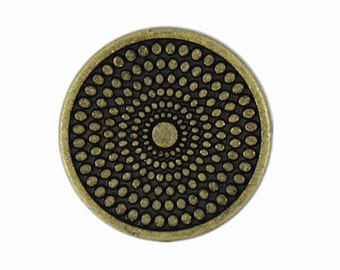 Metal Buttons - Antique Brass Concentric Dots Metal Shank Buttons - 14mm - 9/16 inch - 6 pcs