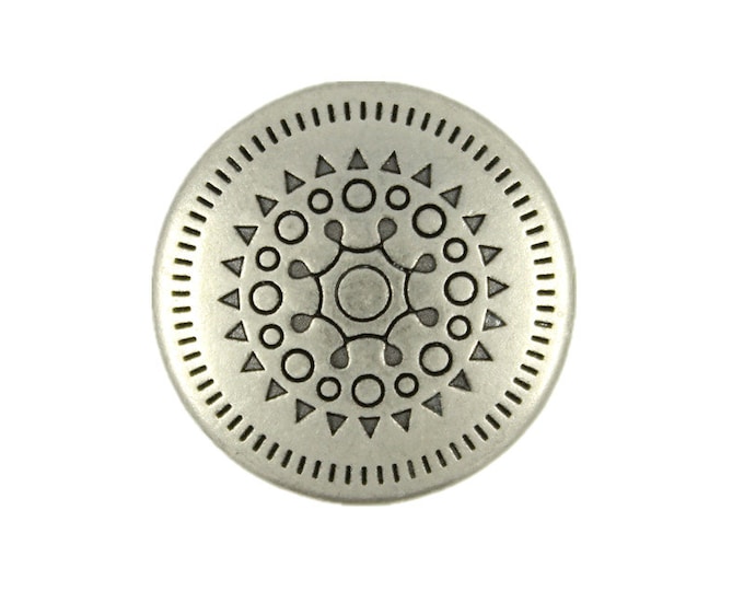 Metal Buttons - Delicate Sun Mandala Pattern Gray Silver Metal Shank Buttons - 23mm - 7/8 inch - 6 pcs
