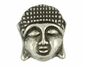 Zen Metal Buttons - Buddha Head Antique Silver Metal Shank Buttons - 16mm - 5/8 inch - 3 pcs