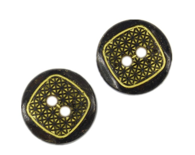 Metal Buttons - Mesh Pattern Gunmetal and Yellow Metal Hole Buttons - 11mm - 7/16 inch - 6 pcs