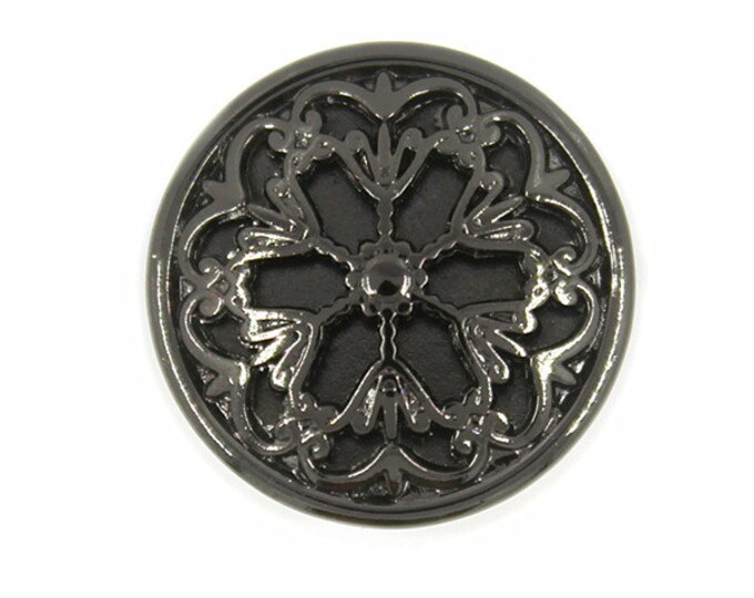 Metal Buttons - Flower Filigree Metal Shank Buttons in Gunmetal Color - 15mm - 5/8 inch - 6 pcs