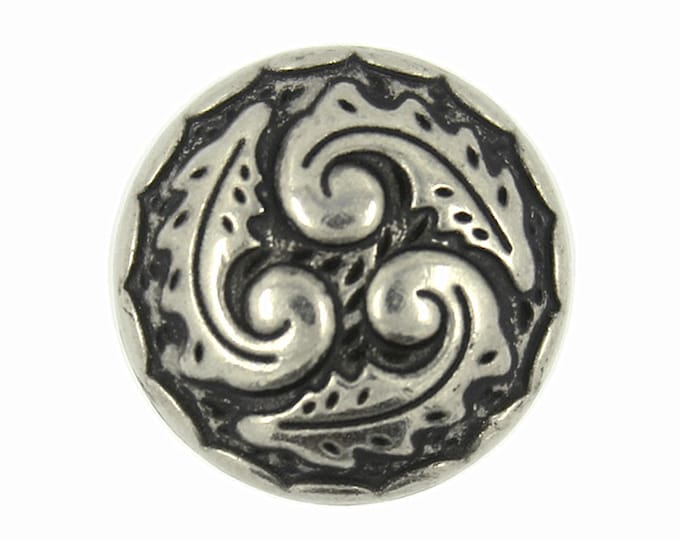 Metal Buttons - Ferns Swirl Retro Silver Metal Shank Buttons - 18mm - 11/16 inch - 6 pcs