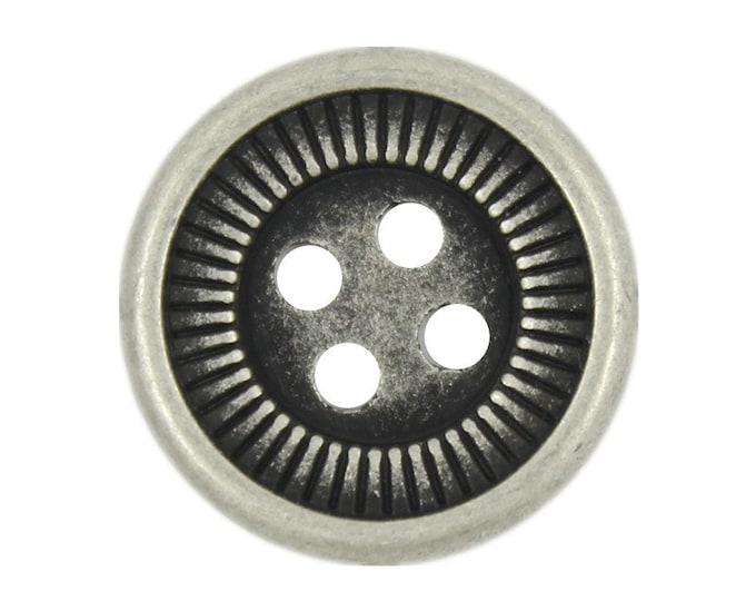 Metal Buttons - Antique Silver Side Gear Design Metal Hole Buttons - 18mm - 11/16 inch - 6 pcs