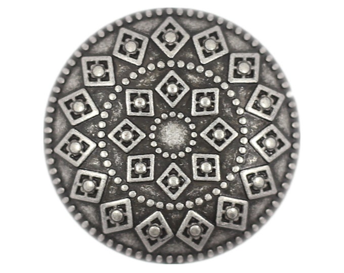 Rhombus Mandala Antique Silver Metal Shank Buttons - 20mm - 3/4 inch - 6 pcs